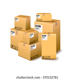 Cardboard boxes isolated on white photo-realistic vector illustration