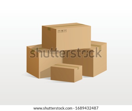 Cardboard boxes isolated on white background. Container template. Carton packaging. Vector illustration.