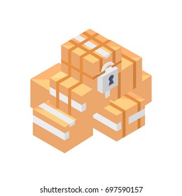Cardboard boxes isometric icon. Global or local shipping service vector illustration isolated on white background.