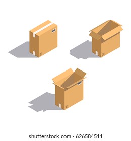 cardboard boxes Isometric Style Isolated On White Background. Created For Mobile, Web, Decor, Print Products, Application