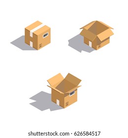 cardboard boxes Isometric Style Isolated On White Background. Created For Mobile, Web, Decor, Print Products, Application