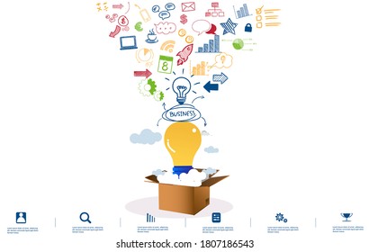 Cardboard boxes with Light bulb,Plan Trading market  analyze creative work,flat design illustration Creativity modern Idea and Concept Vector.