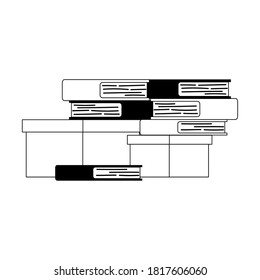 cajas de cartón con muchos libros diseño aislado estilo de línea de ilustración vectorial de fondo blanco