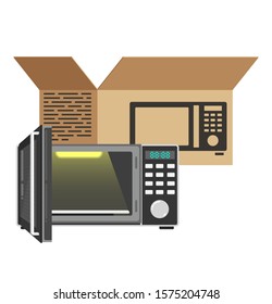 Cardboard boxes for moving a microwave for the kitchen Minimalistic Flat Line Stroke Icon Pictogram Illustration