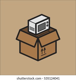 Cardboard boxes for moving a microwave for the kitchen Minimalistic Flat Color Line Stroke Icon Pictogram Illustration