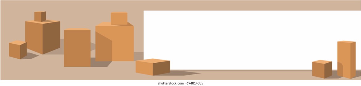 Cardboard boxes for moving template for advertising publications. For art template design,  theme style, banner, idea, flayer, blank, card, ad, sign, sheet, web, landingpage