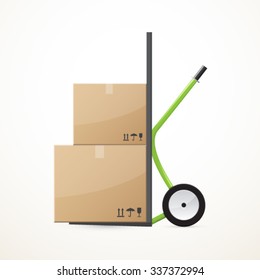 Cardboard boxes on the hand trolley