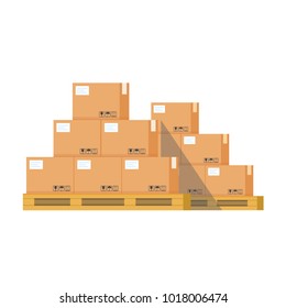 Cardboard boxes on a pallet vector illustration, flat style