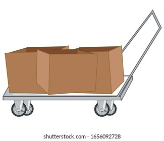 Cardboard boxes on pushcart on white background is insulated