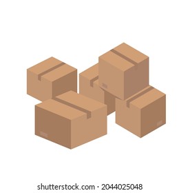 Kartonboxen auf weißem Hintergrund. Verpackung für die Kartonlieferung. Online-Shopping, Geschenkgutschein und Versandkonzept.