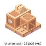 cardboard boxes on wooden pallet. cargo box. 3d box vector illustration