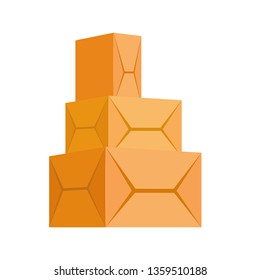 cardboard boxes pack in yellow paper isolated icon on white, stock vector illustration