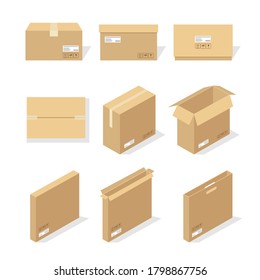 Cardboard boxes or packaging paper and shipping box. carton parcels and delivery packages pile, flat warehouse goods and cargo transportation. vector design illustration.