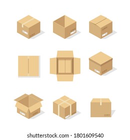 Cardboard boxes or packaging paper and shipping box. carton parcels and delivery packages pile, flat warehouse goods and cargo transportation. vector design illustration.