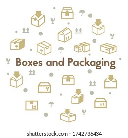 Cardboard boxes and packaging vector icon set.