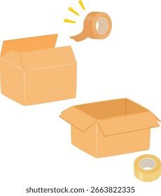 Caixas de papelão e fitas para embalagem