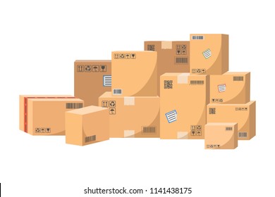 Cardboard boxes for packing and transportation of goods. Vector illustration.