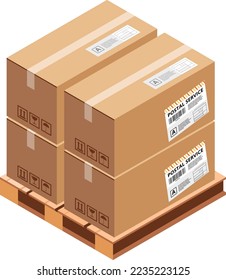 Pallet de cajas de cartón. Almacenamiento de envío de almacén isométrico