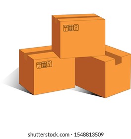 Cardboard boxes : a part of product packaging to sent to customers. Pile of stacked sealed goods cardboard boxes. Flat style vector illustration isolated on white background.