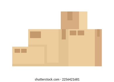 Cardboard boxes pile for moving and delivery semi flat color vector objects. Editable items. Full sized elements on white. Simple cartoon style illustration for web graphic design and animation