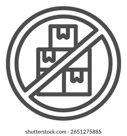 Cardboard boxes prohibited circle line icon, data hoarding concept. Vector graphics. Boxes keeping forbidden, security sign on white background, outline style icon for mobile or web design