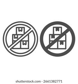 Caixas de papelão proibido linha de círculo e ícone sólido, conceito de acumulação de dados. Gráficos vetoriais. Caixas proibidas, sinal de segurança no fundo branco, ícone de estilo de estrutura de tópicos para design móvel ou web