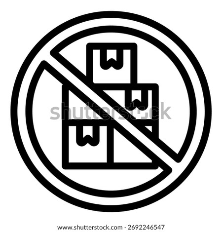 Cardboard boxes prohibited circle line icon, data hoarding concept. Vector graphics. Boxes keeping forbidden, security sign on white background, outline style icon for mobile or web design