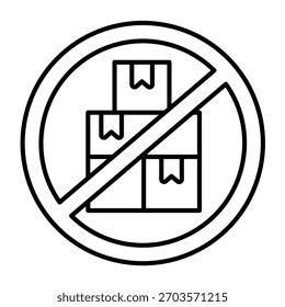 Cajas de cartón prohibidas icono de línea delgada de círculo, concepto de acopio de datos. Gráficos de Vector. Cajas que mantienen prohibido, muestra de seguridad en el fondo blanco, icono del estilo del contorno para el móvil o el Diseño web