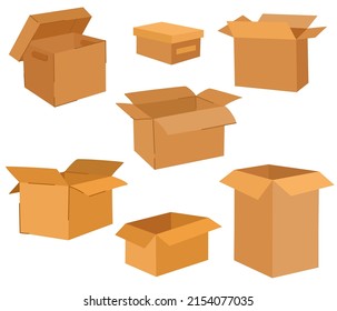 Cardboard boxes set. Delivery and packaging. Transport, delivery. Hand drawn vector illustrations isolated on the white background.