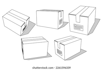 Cardboard boxes set for delivery and storage. Isolated carton crates collection with various angles and point of view.