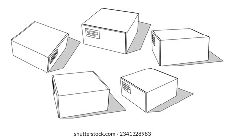 Cajas de cartón para entrega y almacenamiento. Colección de cajas de cartón aisladas con diversos ángulos y puntos de vista