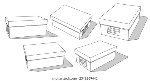 Cardboard boxes set for delivery and storage. Isolated carton crates collection with various angles and point of view.