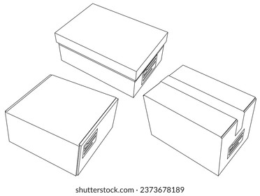 Cardboard boxes set for delivery and storage. Isolated carton crates collection with various angles and point of view.