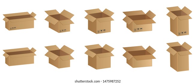 Cardboard boxes set of icons, fragile goods vector illustration - Shutterstock ID 1475987252