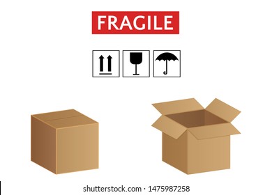 Cardboard boxes set of icons, fragile goods vector illustration