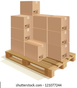 Cardboard boxes set on a wooden pallet EPS 10 file; The shadow is a transparency. This transparency is on a separate layer from the rest of the artwork and can easily be deleted or turned off.