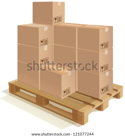 Cardboard boxes set on a wooden pallet EPS 10 file; The shadow is a transparency. This transparency is on a separate layer from the rest of the artwork and can easily be deleted or turned off.