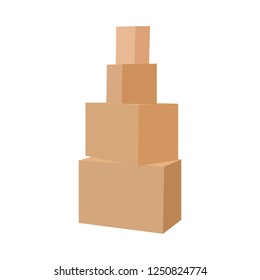 Cardboard boxes stacked on each other, on white background, Vector