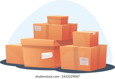 Cardboard boxes stacked on top of each other, the concept of shipping different goods, packing and shipping