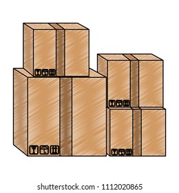 Cardboard boxes stacked scribble