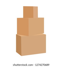 Cardboard boxes stacks. Stacked set of packages. Graphic design element for flyer, poster, mail service, worldwide service advertisement. Isolated on white background. Vector illustration