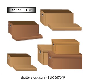 Cardboard boxes for stationery or things to fold, packing to move, you can put things. Vector realistic isolated 3D illustration