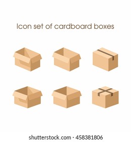 Cardboard boxes in three different under different uses . Can be used as a logo or icon for various projects