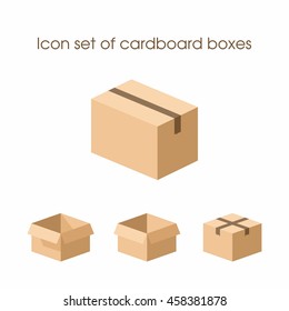 Cardboard boxes in three different under different uses . Can be used as a logo or icon for various projects