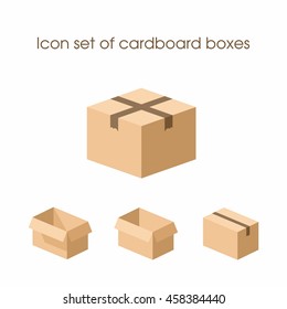 Cardboard boxes in three different under different uses . Can be used as a logo or icon for various projects
