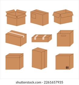 Cardboard boxes vector flat illustration. Delivery cargo box.
