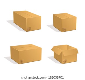 Cardboard boxes vector set. Post parcels