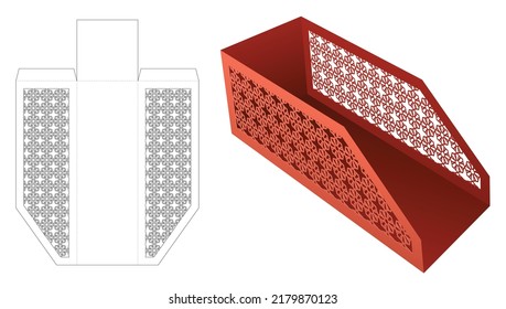 Cardboard bread tray with stenciled Arabic pattern die cut template and 3D mockup