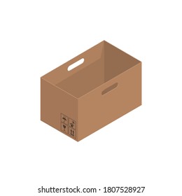 Cardboard brown box, crate box 3d, isometric box. Vector illustration.