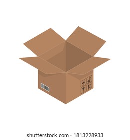 Caja marrón de cartón, caja de cartón 3d, caja isométrica. Ilustración vectorial.